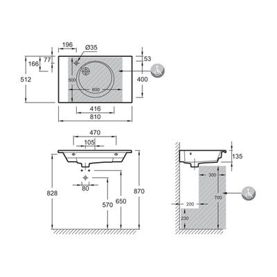 Раковина Jacob Delafon Odeon Rive Gauche, 80 см, керамика, белый, EXAW112-Z-00