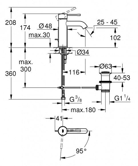 Смеситель для раковины Grohe Essence+, хром, 23591001
