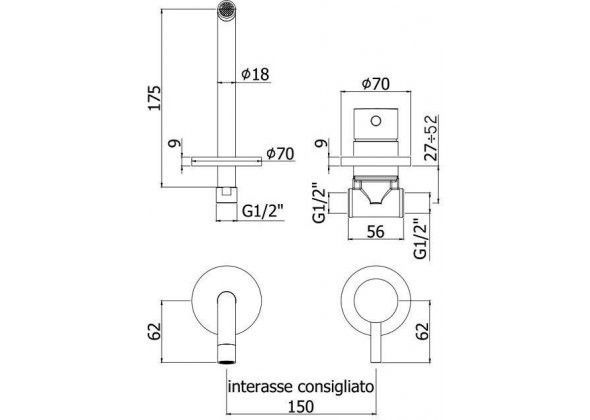 Смеситель для раковины Paffoni Light LIG006NO70 (с внутренней частью)