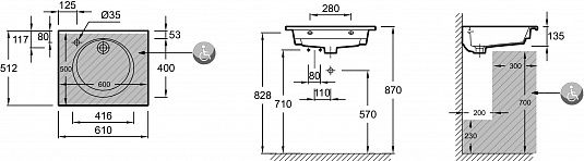 Раковина Jacob Delafon Odeon Rive Gauche, 60 см, керамика, белый, EXBA112-Z-00