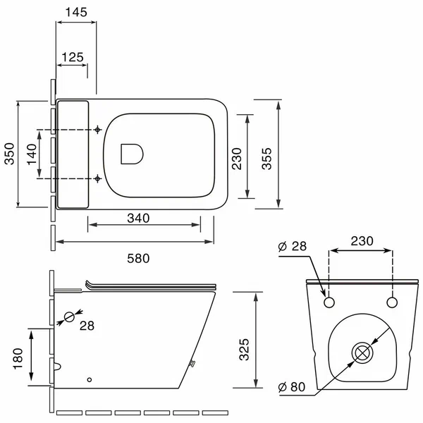 Унитаз подвесной SantiLine SL-5032MB, безободковый, с импульсной системой смыва,  (в комплекте с инс