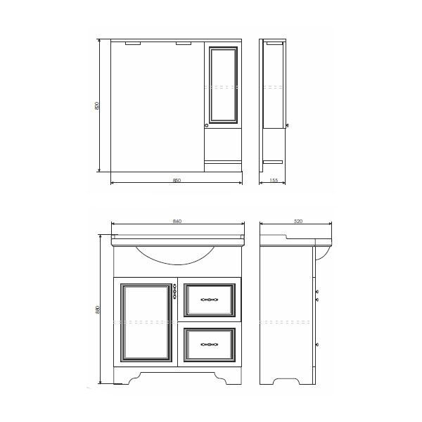 Тумба Comforty "Севилья-85" слоновая кость с раковиной Сенеж 87