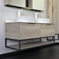 Тумба-умывальник Comforty "Порто-120-2" дуб дымчатый с белой столешницей c двумя Раковина Comfortyми