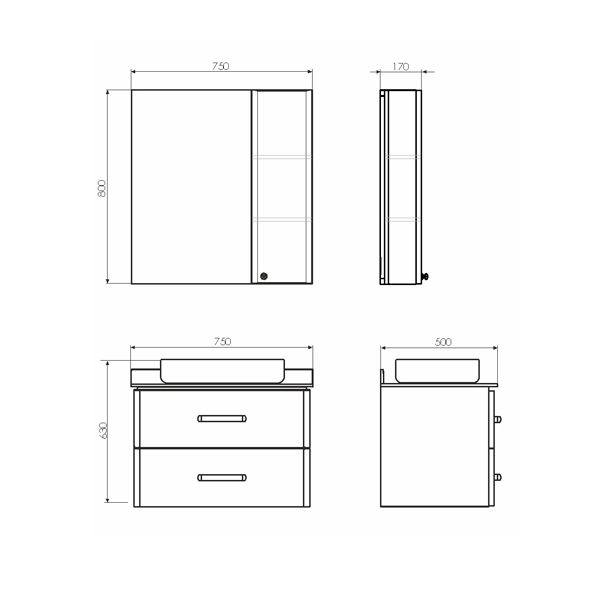 Тумба Comforty "Амстердам-75" белая с черной матовой столешницей с раковиной COMFORTY T-Y9378