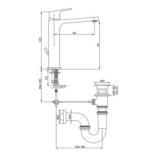 Смеситель для раковины E.C.A. Tiera хром, 102188013EX