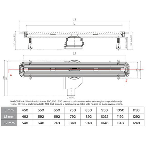 Душевой лоток Pestan Confluo Slim Line 1150, 13100038