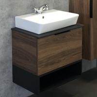 Тумба-умывальник Comforty Штутгарт-60 дуб тёмно-коричневый с черной столешницей c раковиной COMFORTY