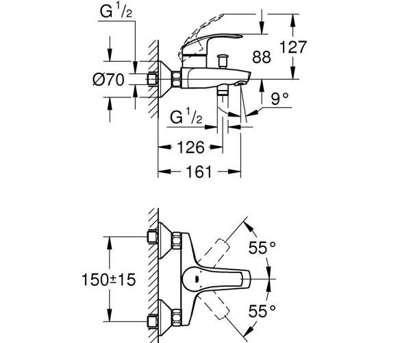 Смеситель для ванны, однорычажный Grohe Eurosmart 33300002