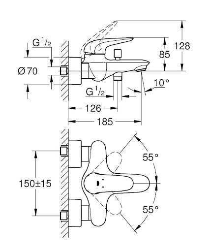 Смеситель для ванны Grohe Eurostyle, хром, 23726003