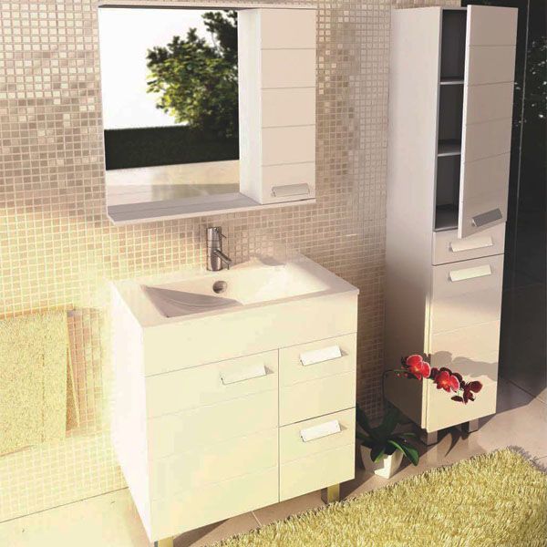 Тумба Comforty "Модена М-75" белая матовая с раковиной "Quadro 75"