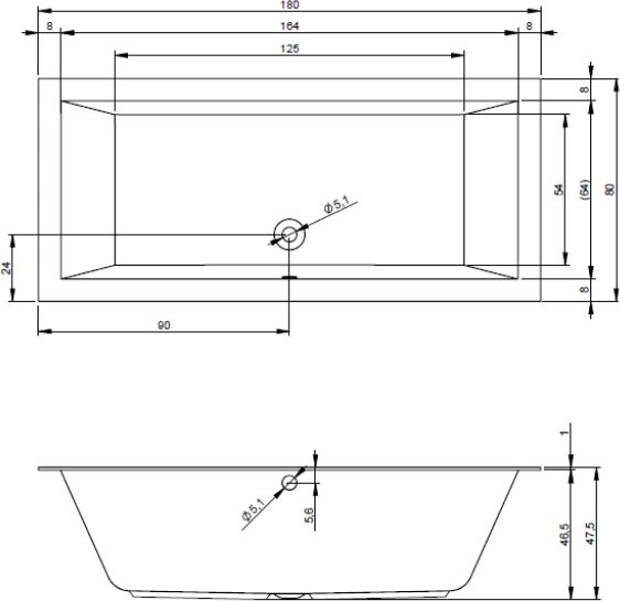 Ванна акриловая Riho LUGO 180x80  (с тонким бортом), BT0200500000000