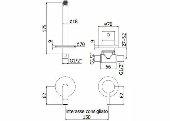 Смеситель для раковины Paffoni Light LIG006ST70 (с внутренней частью)