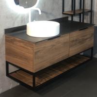 Тумба Comforty "Порто-120-1" дуб тёмно-коричневый с черной столешницей c раковиной COMFORTY 9110