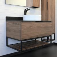 Тумба-умывальник Comforty "Порто-90" дуб тёмно-коричневый с черной столешницей c раковиной Comforty