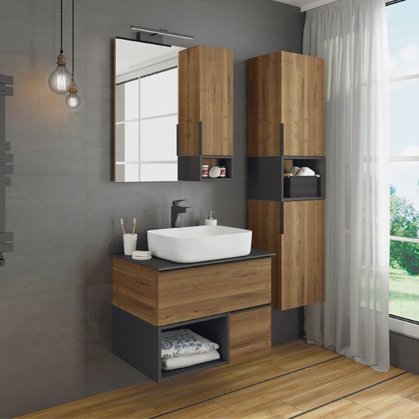 Зеркало-шкаф Comforty "Штутгарт-75" дуб тёмно-коричневый