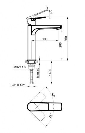 Смеситель для раковины Azario Трея высокий, черный, AZ-156845524