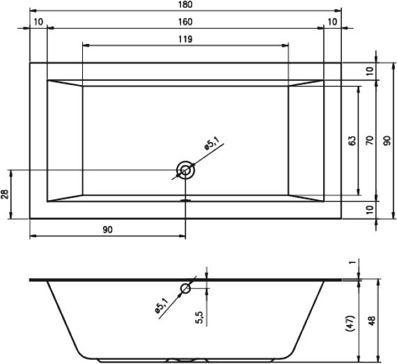 Ванна акриловая Riho LUGO 180x90 (с тонким бортом), BT0300500000000