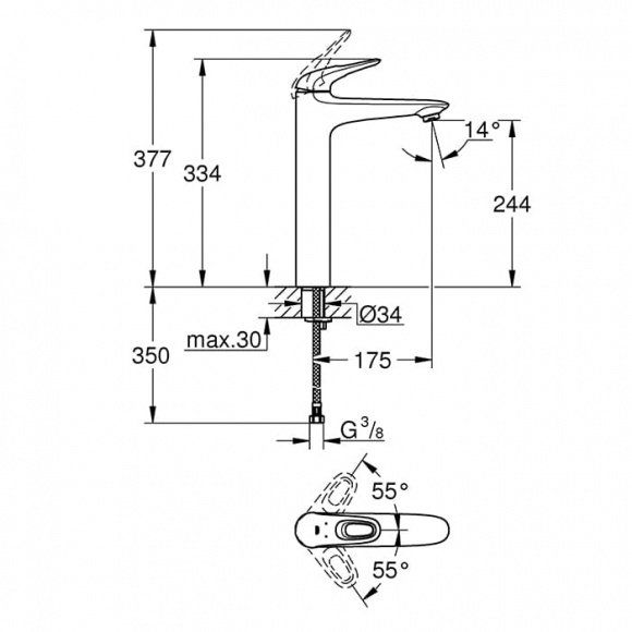 Смеситель для раковины Grohe Eurostyle new, свободностоящий, хром, 23570003