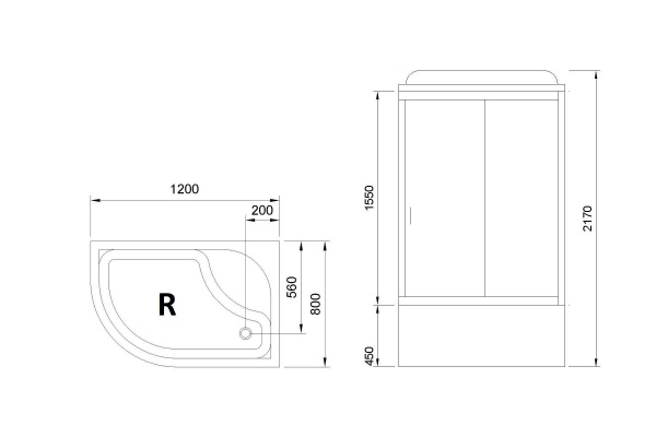 Гидромассажный бокс Royal Bath 120х80х217, черное/прозрачное стекло, белый профиль, правая, RB 8120B