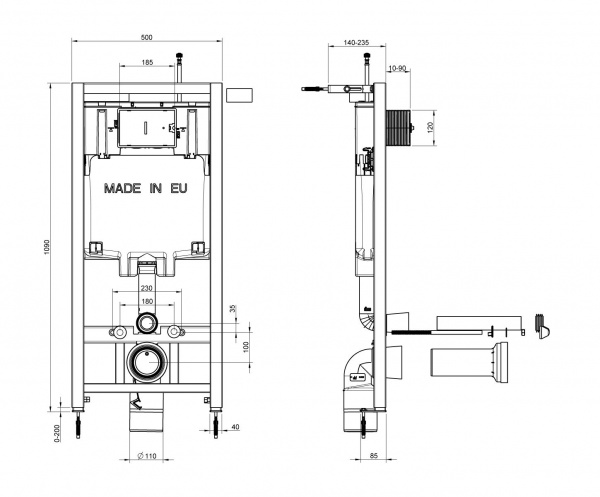 Инсталляция для унитаза  Jacob Delafon без клавиши смыва, 500 мм, 3/6L, E29025-NF