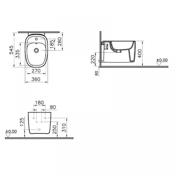 Биде подвесное Vitra Plural, белый матовый, 7831B401-0288