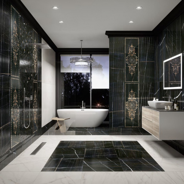 Керамическая плитка настенная Kerama Marazzi Милан Греппи черный структура 40x120, 14035R