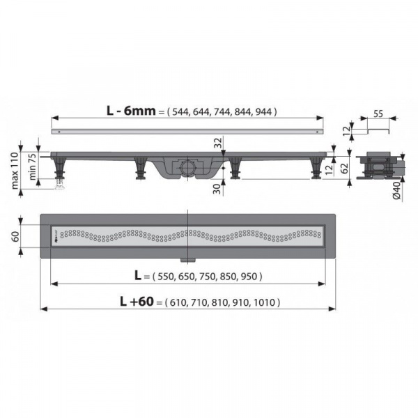 Душевой лоток Alcadrain Simple с решеткой, хром APZ9-850M