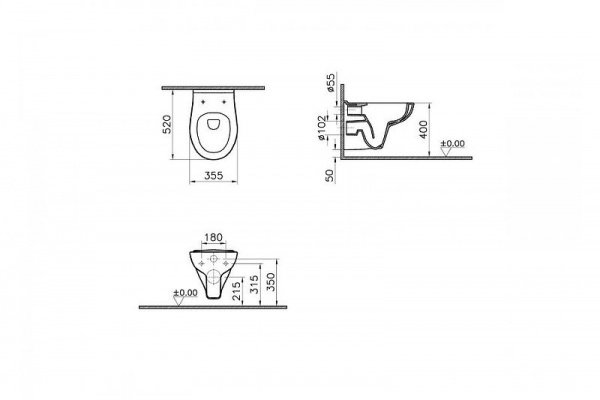 Унитаз подвесной Vitra S20 Rim-ex, белый, 7741B003-0075