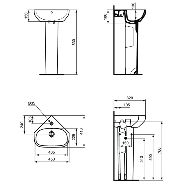 Угловой умывальник для рук Ideal Standard i.life A 45x41 см, T471101