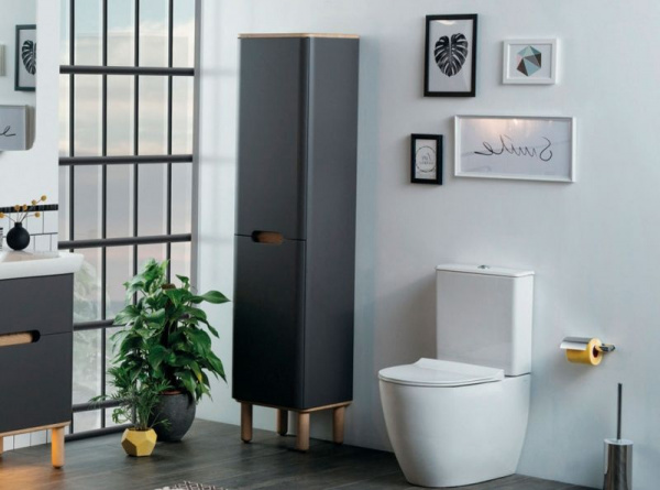 Шкаф-пенал Vitra Sento 40 L, с корзиной для белья, антрацит матовый, 60856