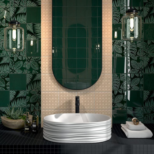 Декор Kerama Marazzi Сантана 1 структура зеленый темный глянц 15х15, SFB001