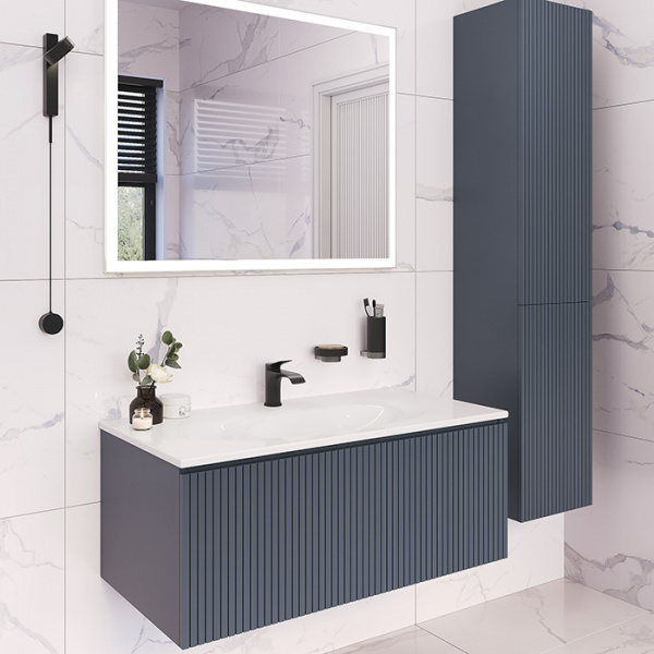 Тумба с раковиной TW Collection Shape 100 см, серый матовый, SHAP100-G+547001*1