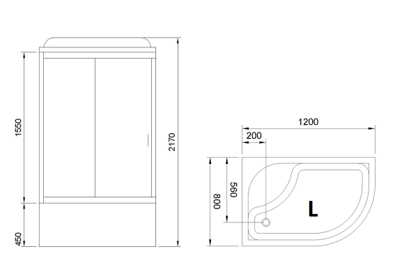 Гидромассажный бокс Royal Bath  120х80х217, черное/прозрачное стекло, хромированный профиль, левая, 