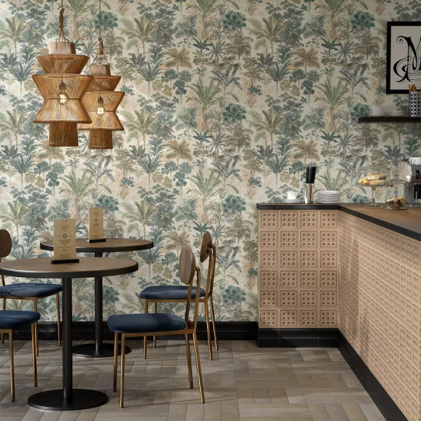 Обои виниловые Kerama Marazzi Оазис мотив, бежевый, зелёный, KM6203