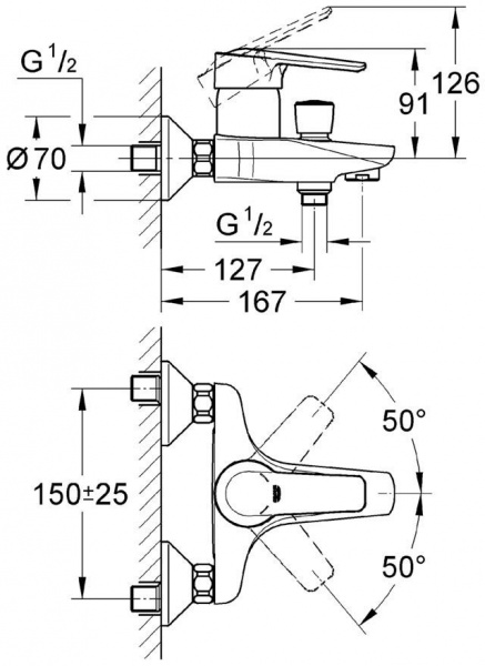 Смеситель для ванны, однорычажный Grohe Eurostyle Cosmopolitan 33591002