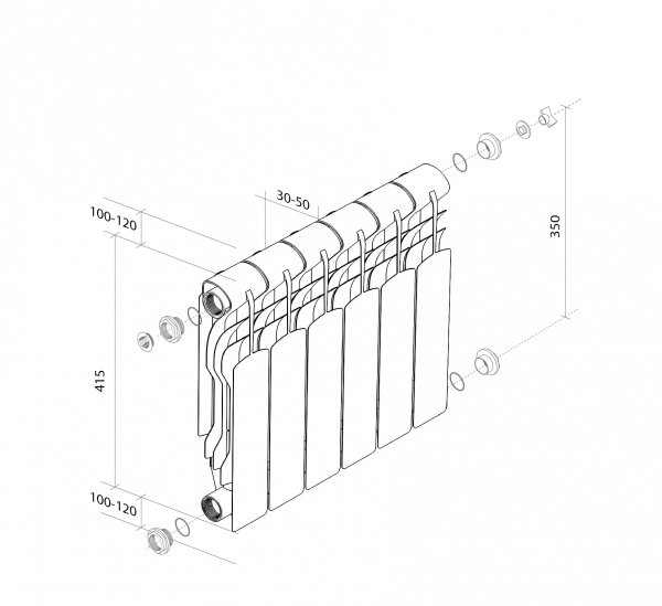 Радиатор биметаллический Royal Thermo Revolution Bimetall 350 - 8 секций, белый, RTRB35008