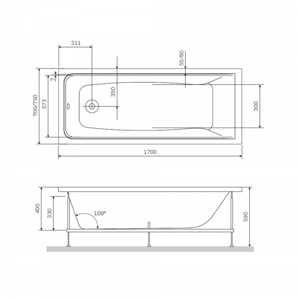 Каркас AM.PM Gem в комплекте с монтажным набором 170х75 W90A-170-075W-R