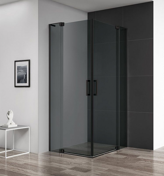 Душевая кабина Cezares Slider  80(90)*80(90)*195 см, серое стекло, чёрный матовый профиль, SLIDER-A-
