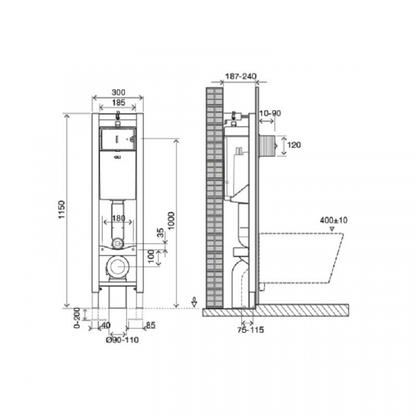 Инсталляция Oli QUADRA Sanitarblock, 30x115x18 см, механическая, мет.крепления, 280490m