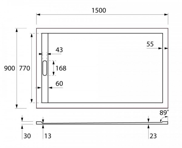 Поддон литой Cezares из искусственного мрамора, прямоугольный 1500x900x30, TRAY-AS-AH-150/90-30-W
