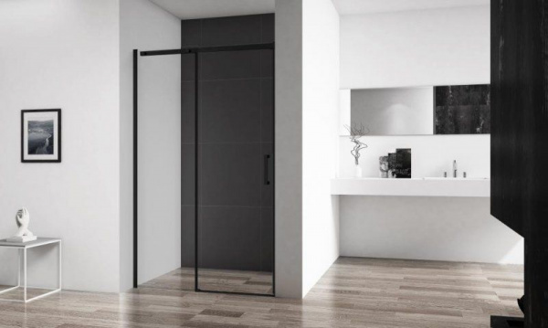 Душевая дверь BelBagno 1300x1950, прозрачное стекло, чёрный матовый профиль, ACQUA-BF-1-130-C-NERO