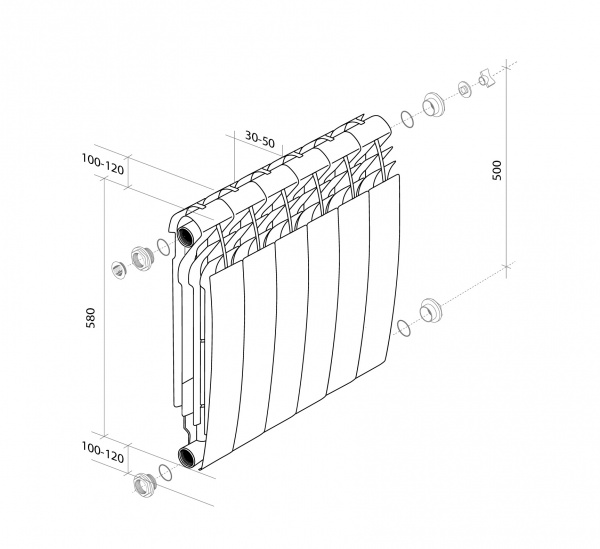 Радиатор алюминиевый Royal Thermo Biliner Alum 500 - 6 секций, белый, RTBA50006