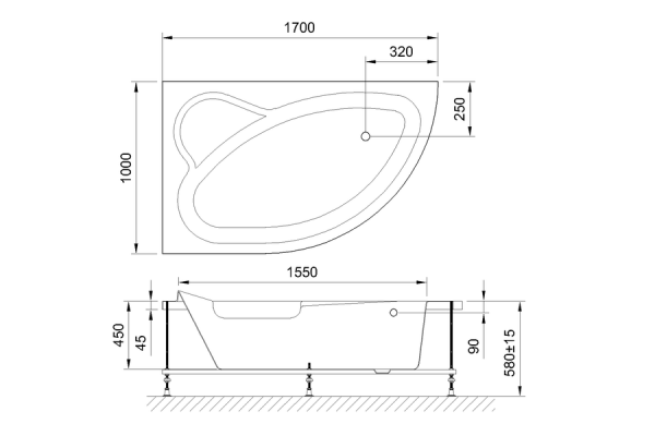 Ванна акриловая Royal Bath ALPINE  170х100х58 см, белый, левая, RB819102L