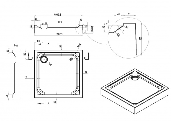 Поддон AM.PM Gem, W90T-403-090W
