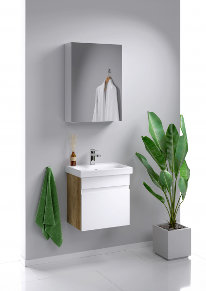 Тумба Aqwella "Smart" 50 подвесная, цвет дуб балтийский с раковиной MODUO 50 SLIM SRT0105DB