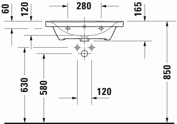 Раковина накладная Duravit D-Neo 65 с переливом, с 1 отв., белый, 2367650000