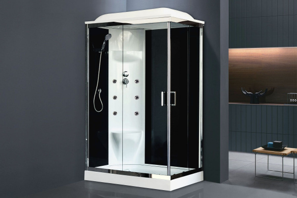 Гидромассажный бокс Royal Bath 120х80х217, черное/прозрачное стекло, хромированный профиль, левая, R
