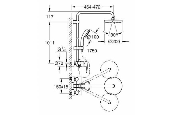 Душевая система Grohe Tempesta New 200, хром, 26244001