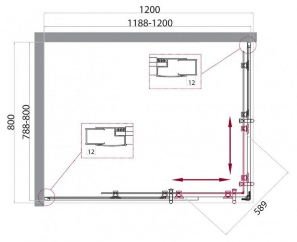 Душевая кабина BelBagno Uno-195 1200x800x1950, текстурное стекло, хромированный профиль, UNO-195-AH-