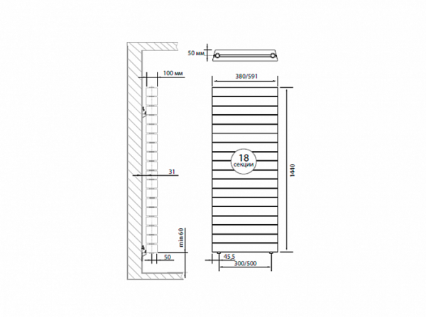 Радиатор биметаллический Royal Thermo PianoForte Tower 500 /Noir Sable - 18 секций, черный графитовы